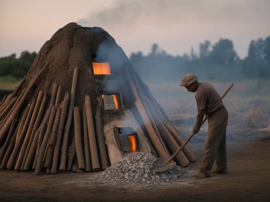 dym z wypału węgla