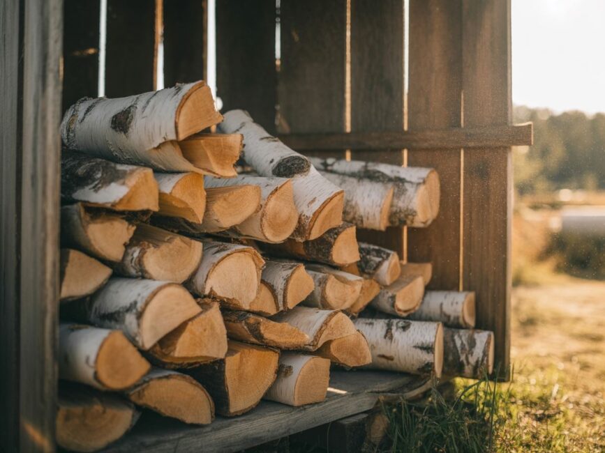 rozłupane szczapy brzozy pod zadaszeniemhearth+2